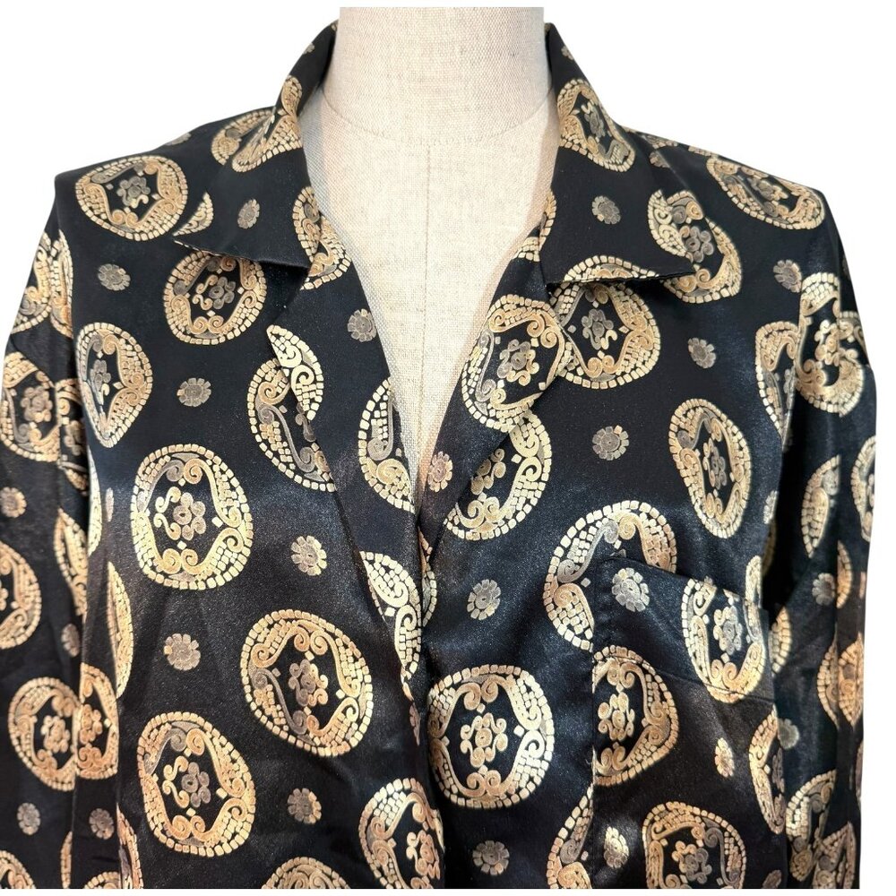 Amelia’s Black & Gold Medallion‎ Nightshirt Size Large Button Front Nightdress